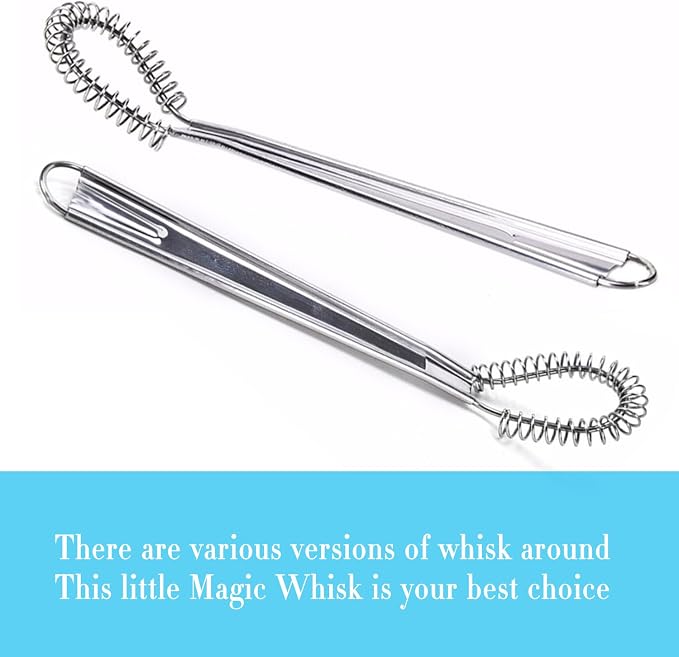 Best Utensils Stainless Steel Mini Egg Whisk Beater Handheld Milk Frother Foamer Foaming Creamy Coffee Mixer Spring Sauce Blender Kitchen Accessories, Pack of 2