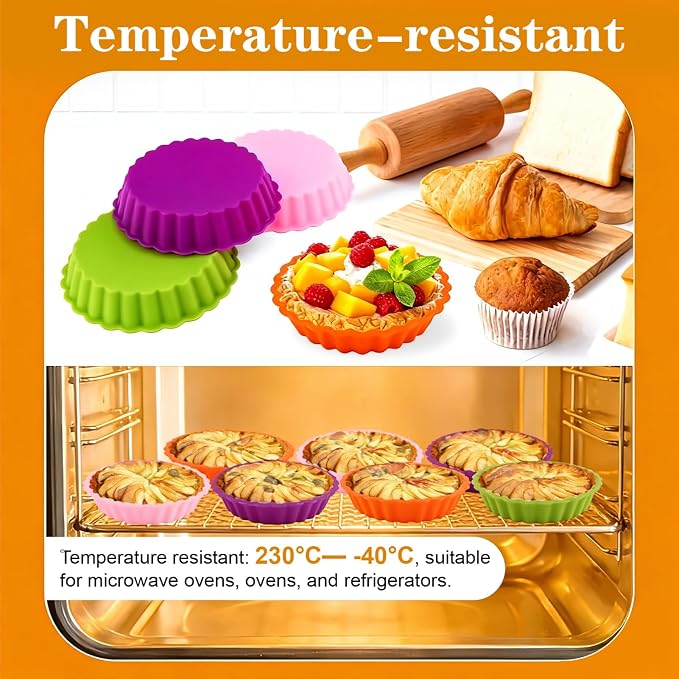 8pcs Silicone Mold Pie Pan, Non Stick Mini Quiche Molds Cupcake Muffin Baking Cups, Round Mini Tart Pan, Small Pie Baking Pan Tart Molds for Baking, Random Color(Random Color)