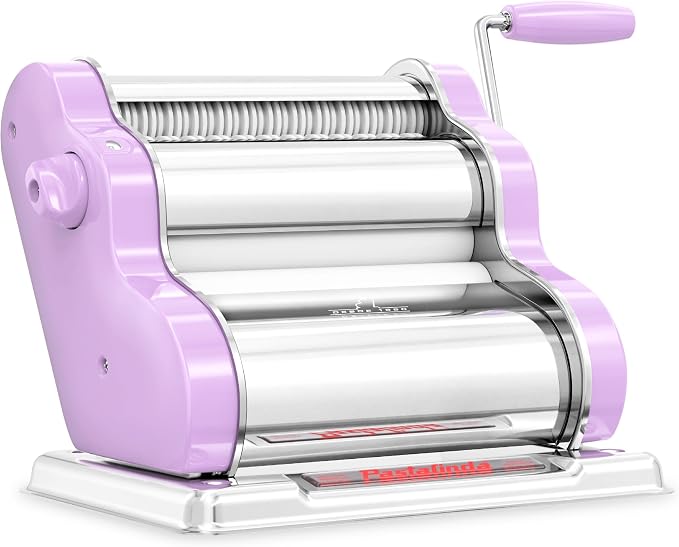 PASTALINDAClassic 200 Pasta Maker Machine, 20 cm Wide Rollers, 9 Thickness Positions, 2 Cutting Positions, Stainless Steel. Includes Reinforced Hand Crank And Two Clamps