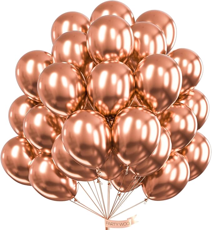 PartyWoo Rose Gold Balloons 100pcs 12 Inch Metallic Chrome Rose Gold Balloons for Wedding Sweet 16 Baby Shower Bridal Shower Bridgerton Floral Girl Birthday Party Decorations Rose Gold-G107