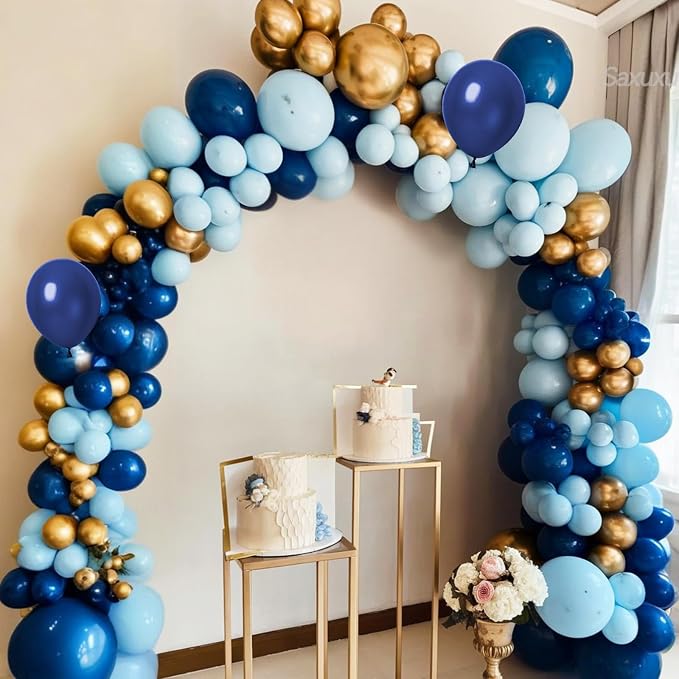 Blue And Gold Balloon Arch Kit, Blue Gold Balloons Garland Arch Kit, Navy Royal Metallic Confetti Balloons For Boy Men Birthday Father's Day Graduation Party Wedding Baby Shower Decorations