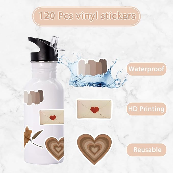 120 PCS Vintage Aesthetic Stickers for Journaling, Scrapbook Supplies, Junk Journal Stickers, Botanical Waterproof Vinyl Sticker Pack for Planner, Diary, Water Bottles, Gifts for Teen Girls Women