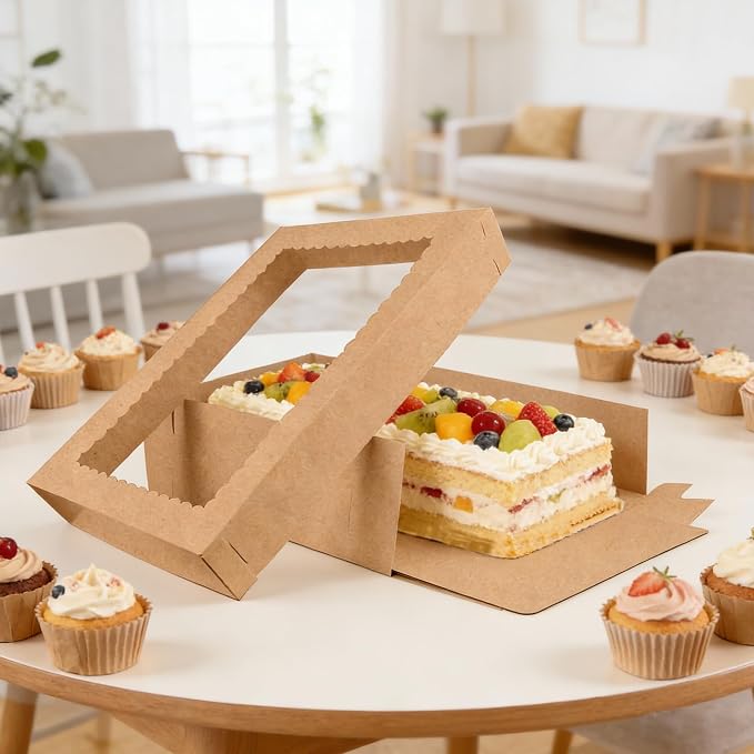 4PCS Kraft Large Cake Box 19x14x4 Inch Rectangular Cake Box with Cake Boards Bakery Boxes for Donuts Cookies Cupcakes Pastry Dessert Packaging Ideal for Weddings Birthdays Baby Showers Parties