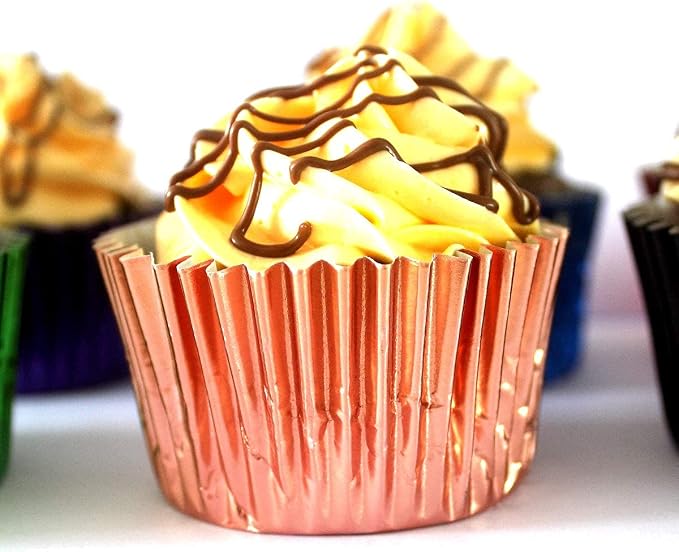 Foil Cupcake Liners Standard Baking Cups 100 Pcs (Rose Gold)