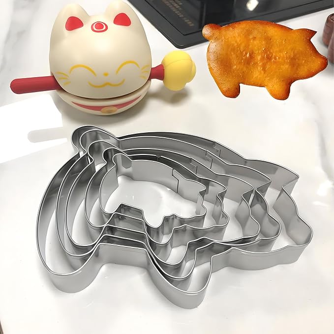 Pig Cookie Cutter Set Large - Stainless Steel - 5 Inch, 4 Inch, 3 Inch, 2 Inch - Cute Piggy Farm Animal Cookie Cutters Shapes Molds for Kids