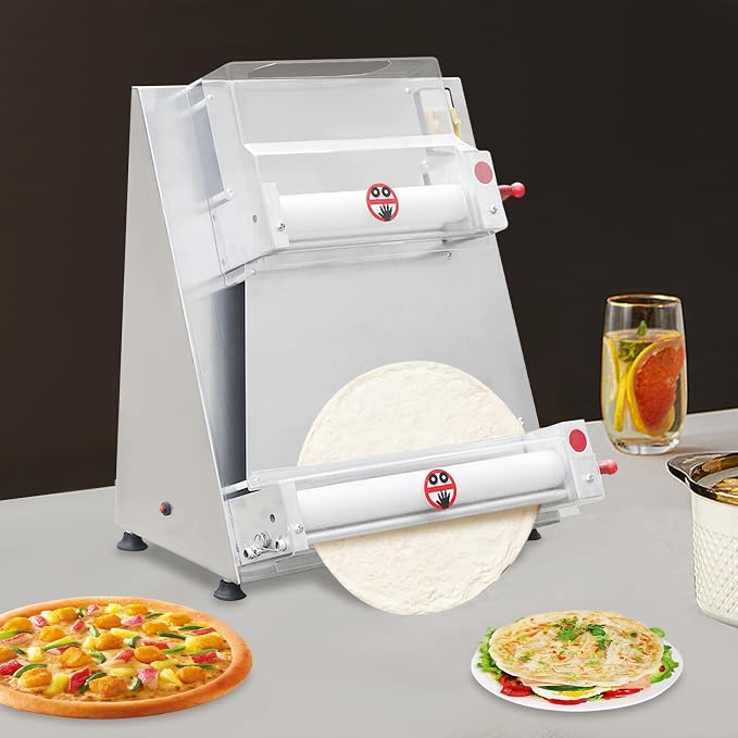 Commercial Dough Roller Sheeter, 3-15inch 370W 110V Electric Pizza Dough Roller Sheeter Machine for Home Automatic Electric Pizza Dough Press Machine Heavy Duty Pasta Maker Equipment for 3-15" Pizza