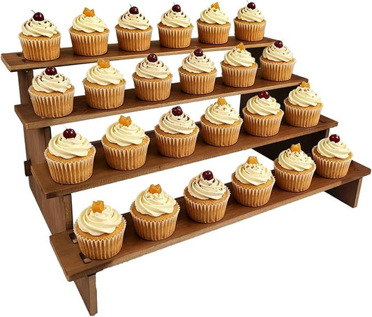 4 Tier Cupcake Stand for 24 Cupcakes - 30s Quick Assembly, Easy Carry&Store | Tiered Display Stand, Rustic Display Risers for Vendor Events, Cup Cake, Dessert, Spice Rack, Candles, Wooden Desert Stands