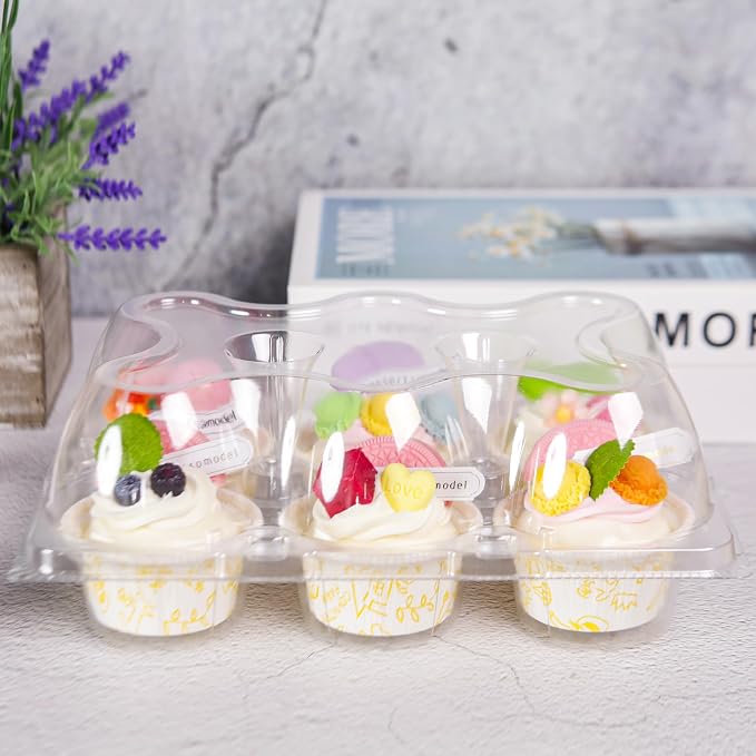 NPLUX 6 Count Cupcake Containers 45 Pack Cupcake Holders Clear Plastic Stackable Cupcake Boxes with Detachable Tall Dome Lids for 270 Cupcakes, BPA Free, Standard Size