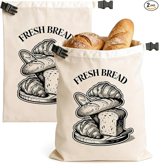 2 Pcs Reusable Bread Bag for Homemade Bread, 17x13 ‘’ XL Linen Cotton Sourdough Bread Storage Bags with TPU Lining, Kitchen Essentials Sourdough Bag with Roll-top Buckle to Keep Fresh Longer