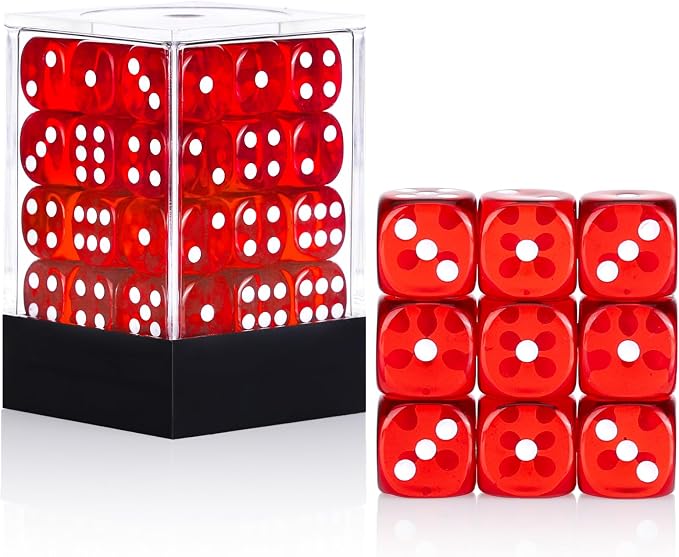 36 of Pack 12MM 6 Sided MINI Dice Set,Translucent Colors Game Dice Set, 6 Sided Standard Colored Dices for Tenzi, Farkle, Yahtzee, Bunco or Teaching Math, with Portable Plastic Box(Red)