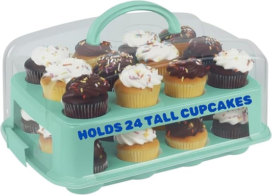 EXTRA TALL Cupcake Carrier 24 Count, 24 Cupcake Holder with Lid -Spacious 3.5” Tall Tiers Accommodate 24 Tall Frosted Cupcakes, Won't Smush! Cupcakes Containers Muffin Storage Container/ Muffin Holder
