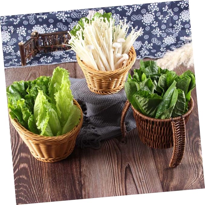 Milisten Handwoven Rattan Vegetable Basket Multi-function Kitchen Storage Basket with Lid Fruit and Bread Holder for Home Dining and Food Serving