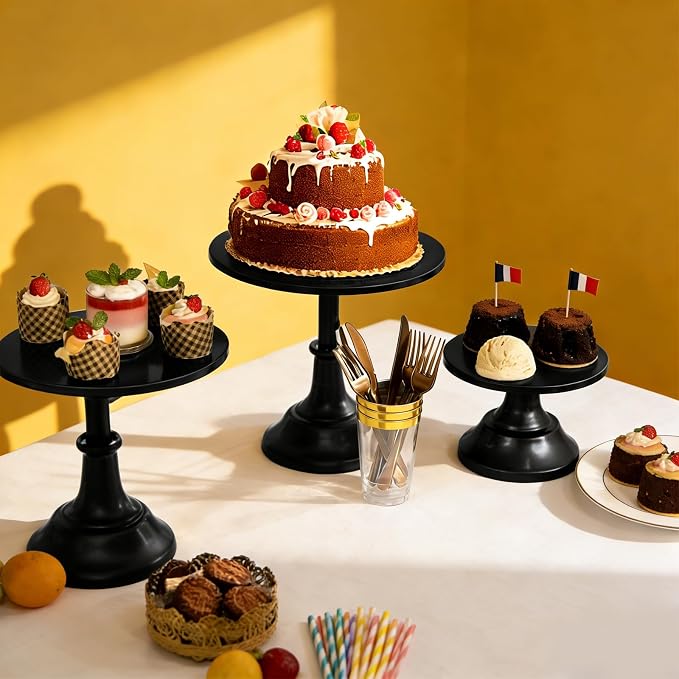 3 Pcs Cake Stand Set Metal Round Cake Holder Cupcake Stands 8/10/12 inch Black Dessert Display Stands Dessert Table Decorations for Birthday Parties, Baby Shower,Wedding Banquets and Anniversary