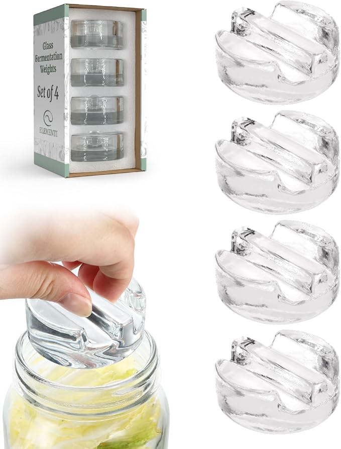 Elementi Fermentation Weight Set of 4 - Easy to Use Glass Fermenting Weights, Perfect Fit for Wide Mouth Mason Jars, Highly Durable Soda-Lime Glass Fermentation Kit for Sauerkraut, Kimchi & More