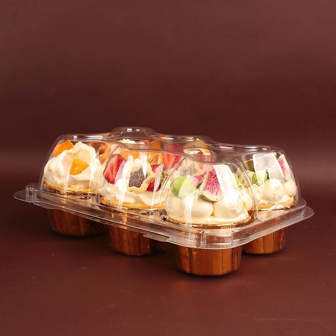 2/4/6 Count Cupcake Containers with Hinged Airtight Lids, Clear Plastic Cupcake Boxes, Stackable Single Cupcake Holders for Frosted Cupcakes or Muffins
