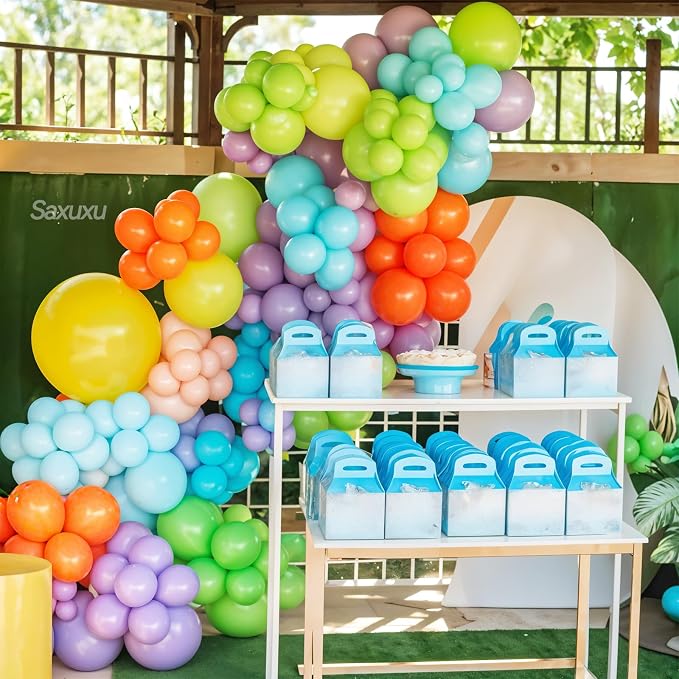Colorful Balloon Arch Kit, Green White Orange Balloons Garland Arch Kit, Matte Teal Yellow White Light Green Balloons For Birthday Baby Shower Zoo Theme Party Wedding Bachelorette Decorations