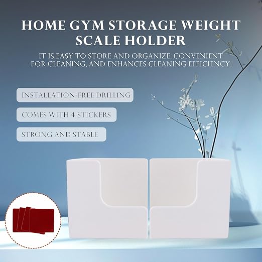 Weight Scale Holder for Wall – Adjustable Storage Bracket for Body Fat & Digital Scales, Universal Fit for Home Gym, Bathroom, Kitchen with 4Pcs Stickers（White）