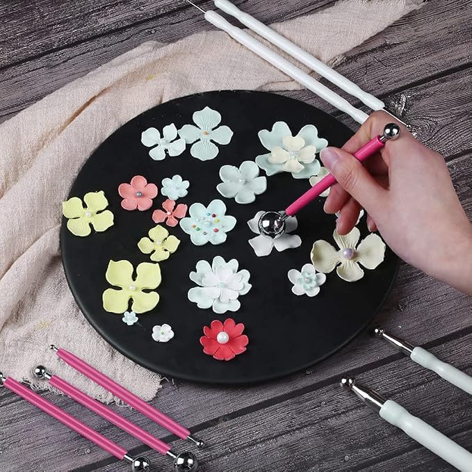 4 x Fondant Cake Decorating Clay Flower Sugarcraft Ball Model DIY Tool 8 Sizes boxs (Pink)