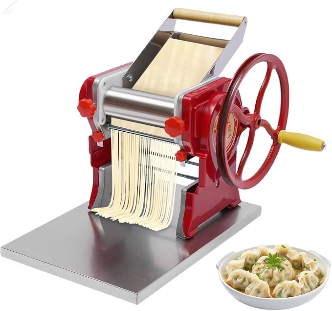 Commercial Pasta Maker, Stainless Steel Manual Pasta Machine with Adjustable Thickness Settings, Angel Hair Ravioli Noodle Cutter,Dough, Wide Noodles, Fine Noodles, Lasagna or Dumpling Skins