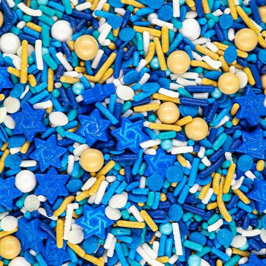 Hanukkah Sprinkles for Cake Decorating, Cupcake Decorating and Baking in Blue and Gold Jimmies, Confetti Quin, Sugar Pearl with Stars of David Sprinkles for Ice Cream, Donuts