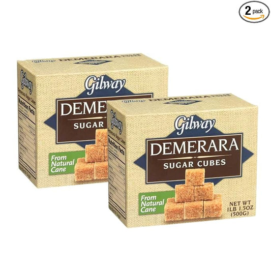 Gilway Demerara Sugar Cubes | From Natural Cane Sugar | 17.6 oz (500g) each [Pack of 2]