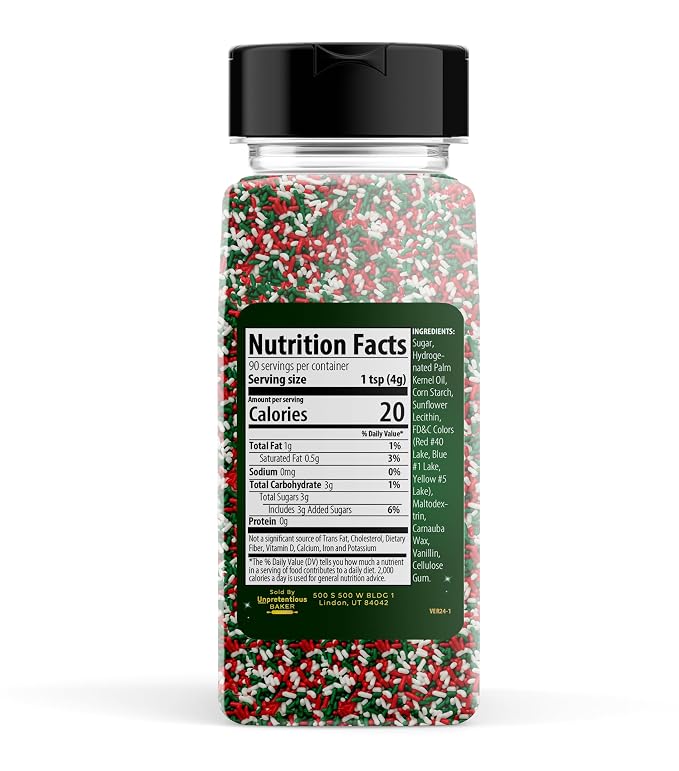 Unpretentious Green, Red & White Sprinkles, Perfect for Christmas Festivities, Multi-Use Shaker Bottle, Dessert Decorating (12 Ounce)