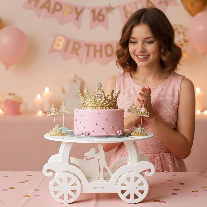 Lallisa 12" Princess Cake Stand White 3D PVC Cake Decorations with Prince and Princess Themed Holder Dessert Stand Centerpieces for Wedding Winter Birthday Party Supplies