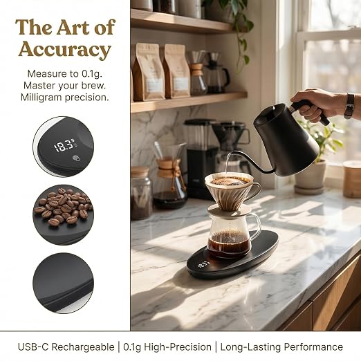 Digital Tea Scale 0.1g - Rechargeable Portable Coffee Scal | 500g/0.1g Precision | USB-C Rechargeable | Pocket-Sized | Digital LCD Display | for Loose Leaf Tea, Baking & Powder