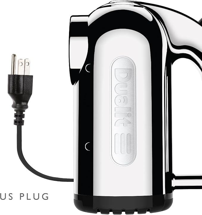 Dualit Hand Mixer - 300W- Strong Grip Handle - Attachments Included - Integral Plug Storage - 4 Speed Settings - Repairable gears - Flat Beaters, Dough Hooks, Balloon Whisk