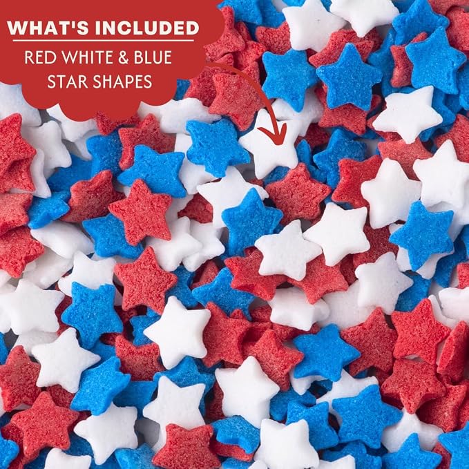 Sweets Indeed Red White and Blue Star Sprinkles – Bulk 10 Ounces Patriotic Star Sprinkles for Baking & Decorating Cupcakes, Cookies, Cakes & Desserts – 4th of July, Memorial Day