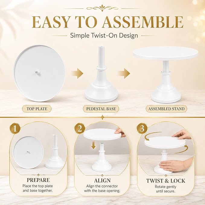 3 Pack Metal Cake Stand, 8 10 12 Inch Tiered Display | White finish, Pedestal base, Stackable setup, Wedding reception, Birthday party, Baby shower, Candy bar, Buffet table