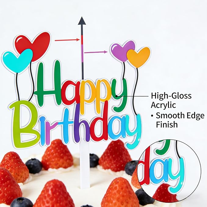 Acrylic Happy Birthday Cake Topper Durable Reusable Perfect for Birthday Cakes, Cupcakes, Dessert Tables Ideal for Kids Adults Birthday Celebrants (Colorful)
