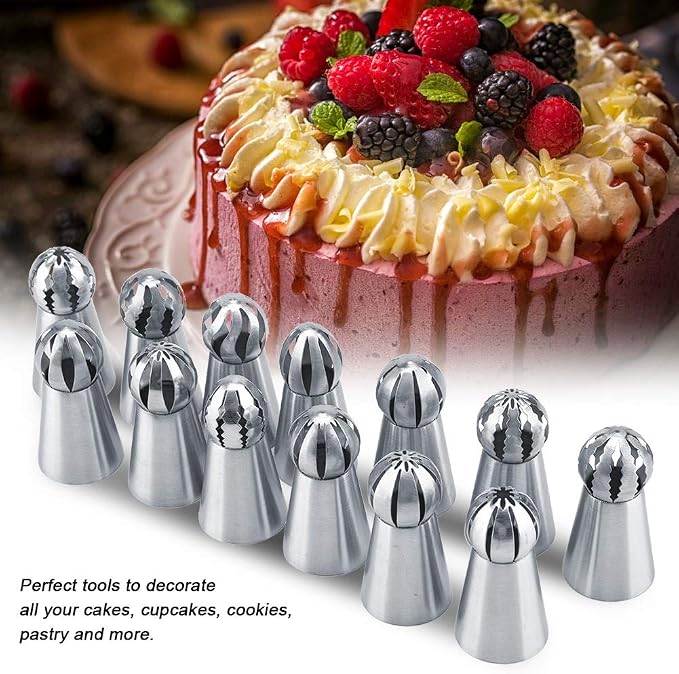 Russian Piping Tips Cake Decorating Kit, 13PCS Flower Shaped Frosting Nozzles Set for Cupcake Icing, Pastry Cake Butter Cream DIY Decor Baking