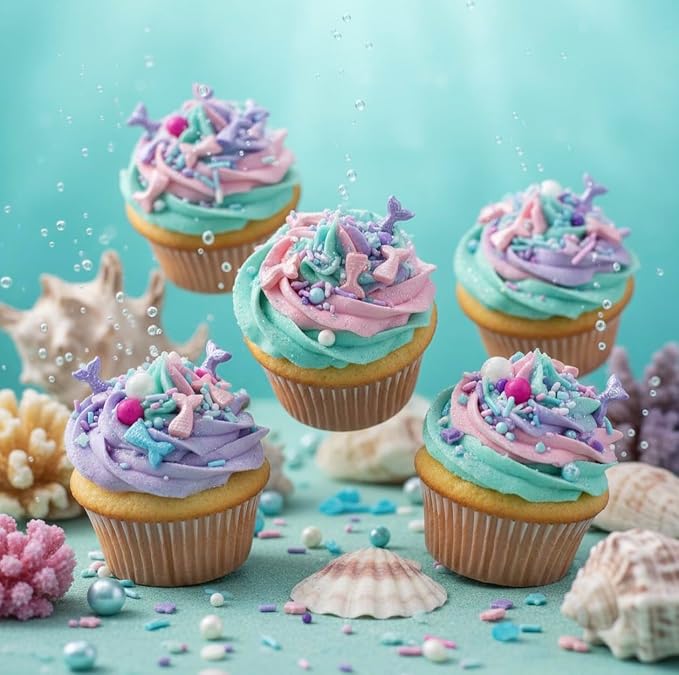 Manvscakes Sprinkles- Edible Cake and Cupcake Sprinkles with Assorted Shapes and Sizes for Parties, Blue pink and purple Mix for Cookies, Ice Cream, Cake and Cupcake Decorating, 4 oz (Mermaid)