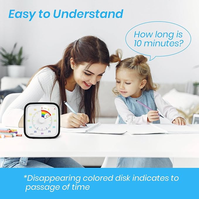 Yunbaoit Upgraded Visual Timer with Protective Case, Silent 60 Minute Countdown Timer for Kids and Adults with Low Power Reminder Clock Time Management Tool (Black Rainbow)