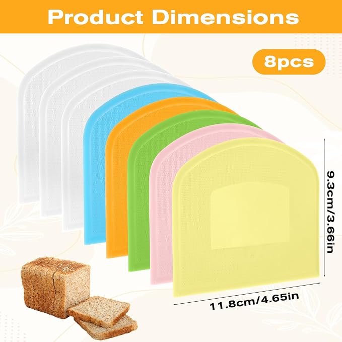 JJUNW 8Pcs Dough Cutter Bench Scraper for Baking, Flexible Dough Scraper Food-safe Plastic Dough Scraper Tool for Bread Cake Dough Fondant Icing