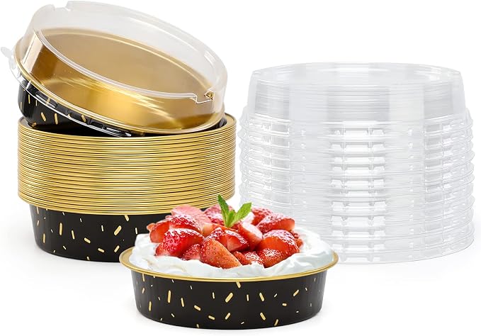 Beasea 20 Pack 4” Round Oven Baking Mini Cake Pan, 8 Oz Aluminum Cupcake Pans With Lids Mini Tart Pans Baking Foil Pans for Pizza Pies Quiche