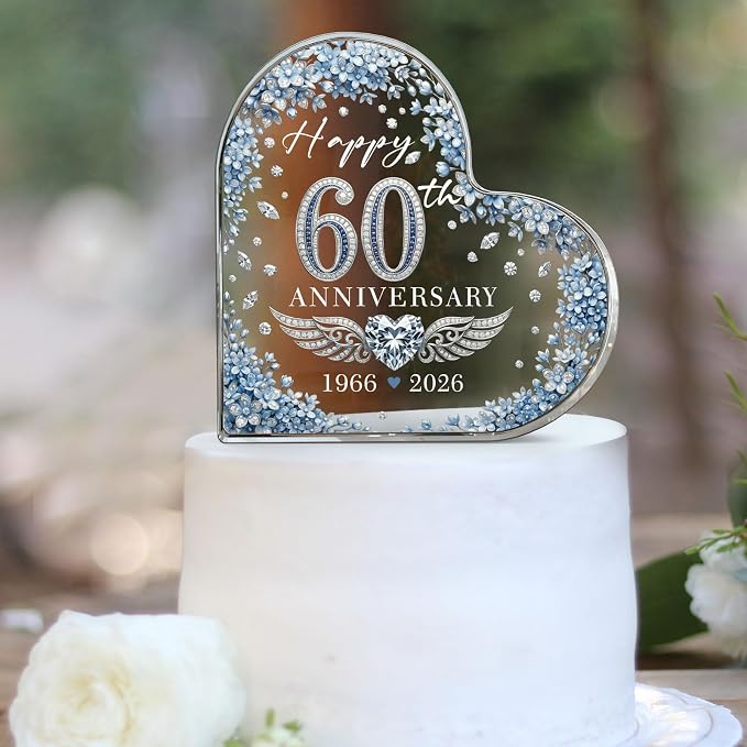 60th Wedding Anniversary Acrylic Cake Topper,60th Anniversary Decorations & Keepsake Gift for Couples(60th Anniversary)