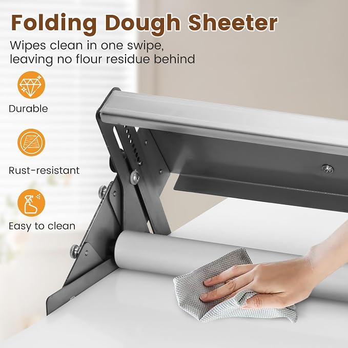 Folding Dough Sheeter 40.9"x15.5" for Bread and Pastries (2 Rolling Boards) | Manual Stainless Steel Dough Machine, Adjustable Thickness, Portable Manual Sheeter Machine