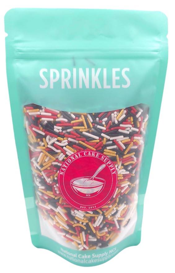 NCS San Francisco Game Day Red, Black, White & Gold Jimmies Edible Sprinkles – Cupcake, Cake & Cookie Decorations, 7 oz