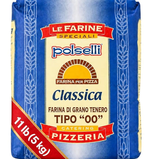 POLSELLI Classica, Type "00" Double Zero Flour Exrtra Fine, 11 lbs (5 kg) | Tipo "00" Wheat Flour For Neapolitan Pizza, Bread & Pasta, All-Natural, Unbleached, Unbromated, No Additives, Made In Italy.