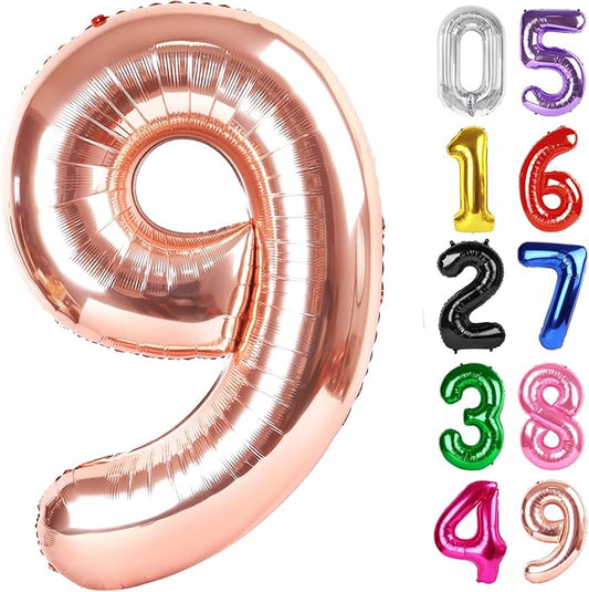 Rose Gold Number 9 Balloon 40 Inch, 9th Birthday Party Decorations for Children, Giant 9 Foil Balloon for Party Supplies