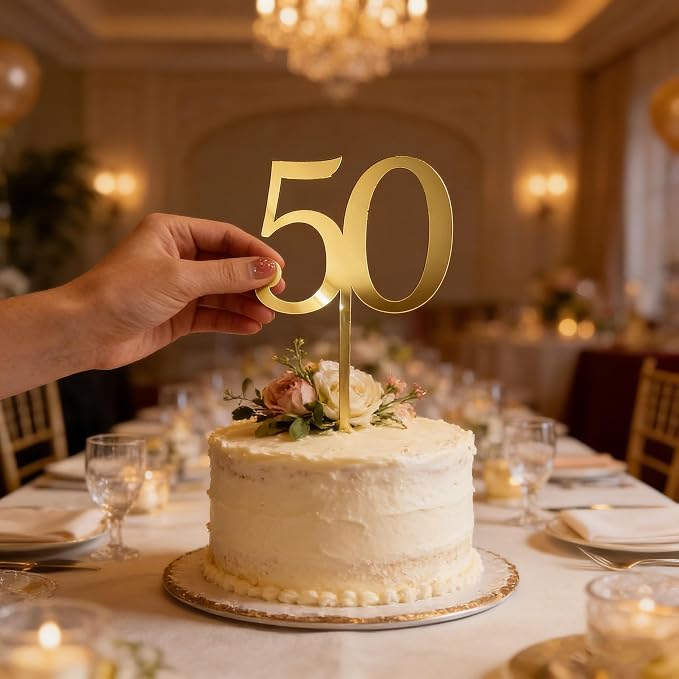 50th Birthday Cake Topper,Gold Mirror Acrylic Cheers to 50/Fifty Years Old,Number 50 Themed Party for Vow Renewal Wedding Anniversary Birthday Celebration Accessory Party Supplies Perfect Ideas