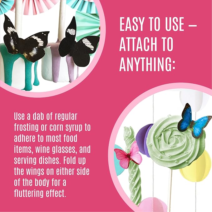 Sugar Robot Inc. Edible Butterflies Large Size Premium Crafted Made in the USA Cake and Cupcake Toppers, Decoration (Pink)