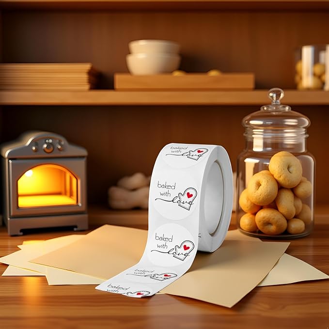 500Pcs/Roll White Baked with Love Adhesive Stickers Round Baking Stickers Bakery Bags Candle Packaging Sticker Labels,Labels and, Indexes and Stamps