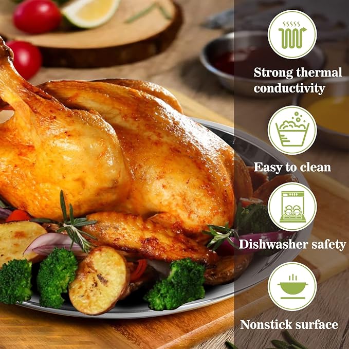 16in Stainless Steel Drip Pan for Kamado Joe Classic Joe & Big Joe, Large & XLarge Big Size Green Egg Grills, Stainless Steel Pizza Tray Pizza Pan for Turkey Baking, Roast Chicken