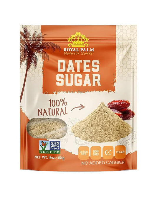 Royal Palm Pure 100% Date Sugar – Natural Sweetener & Palm Sugar Alternative - Vegan, Gluten-Free, Non-GMO & Kosher - Ideal for Baking, Coffee & Cooking - 16 oz