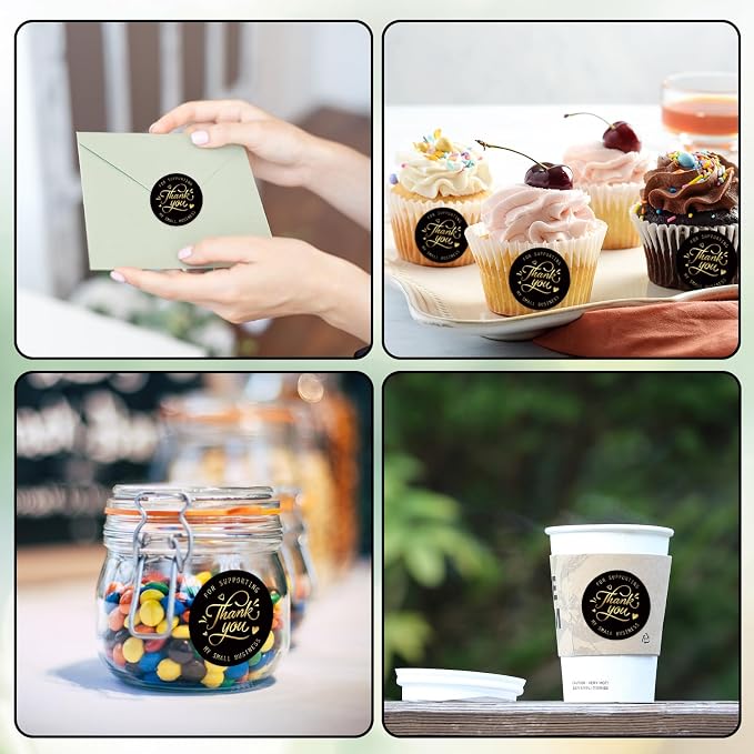 Heyfibro 500 PCS 1.5 Inch Thank You for Supporting My Small Business Stickers for Packing, Parties, Bags, Boxes(Black)