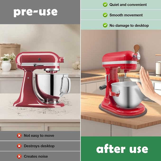 Sliding Mat for Kitchen aid 5-8 Qt Stand Mixer with 1Pc Cord Organizer and 3Pcs Attachment Holder for Kitchen Appliance Slider Counter, Moving Tray (5-8 Qt Bamboo and Attachment, Brown)