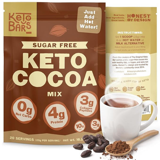 Healthy Cocoa Mix, Delicious Sugar Free Low Cal Hot Chocolate and Coffee Flavoring Powder, Mocha Additive, Gluten Free Diet Drinks, Non-GMO Ingredients, Nut Free Collagen Fiber Blend
